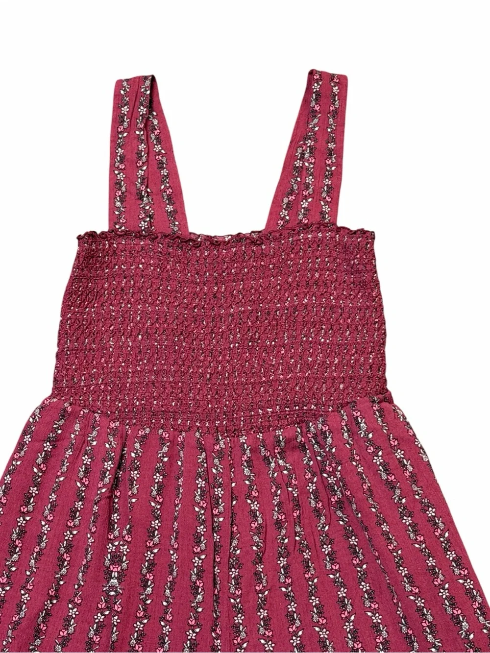 LOFT Floral Smocked Wide Leg Jumpsuit Burgundy Rayon Boho Size Small